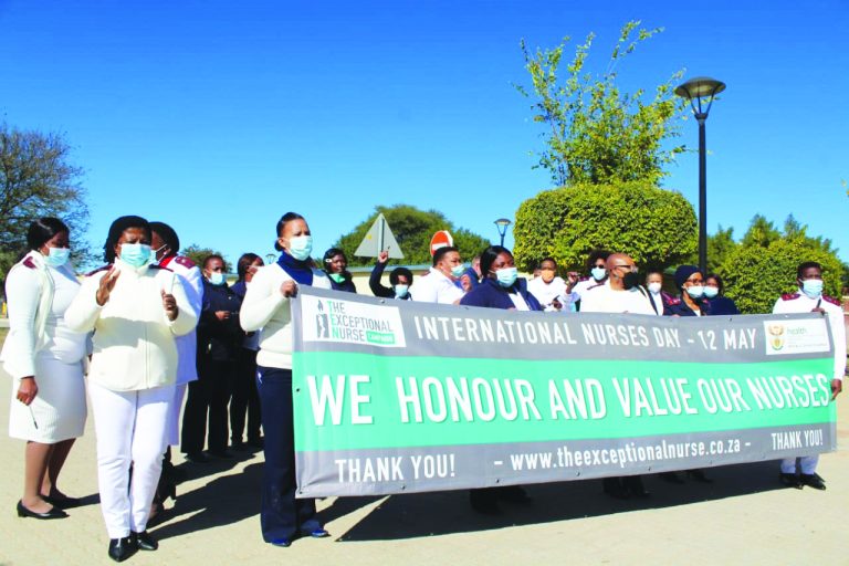 The jubilant JMMH nurses singing praises of their notable profession in celebration of the International Nurses Day.