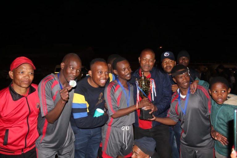 Jubilant Jabu’s Lounge players and their supporters at Huhudi stadium recently